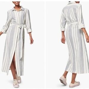 Faherty Dream Gauze Organic Cotton Iris Stripe Shirt Dress Blue Cream XS